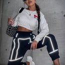 EZwear Pantalones cargo casuales deportivos para mujer con parche reflectante y rayas, ideales para festivales de musica