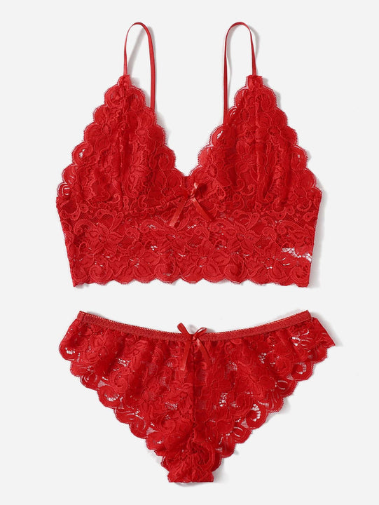Set de lenceria con encaje ribete en abanico