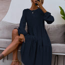VCAY Vestido smock de manga farol de espalda con abertura de ojo