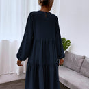 VCAY Vestido smock de manga farol de espalda con abertura de ojo