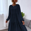 VCAY Vestido smock de manga farol de espalda con abertura de ojo