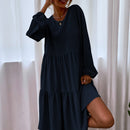 VCAY Vestido smock de manga farol de espalda con abertura de ojo