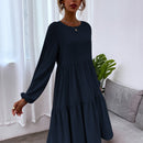 VCAY Vestido smock de manga farol de espalda con abertura de ojo