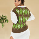 EZwear Chaleco de punto con mariposa & con patron de rombo de cuello V