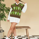 EZwear Chaleco de punto con mariposa & con patron de rombo de cuello V