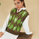EZwear Chaleco de punto con mariposa & con patron de rombo de cuello V