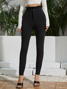 Prive Pantalones ajustados de cintura con volante