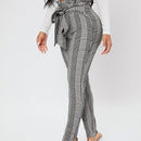 PETITE Pantalones con estampado de cuadros de cintura con volante con nudo delantero