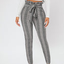 PETITE Pantalones con estampado de cuadros de cintura con volante con nudo delantero