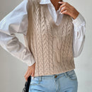 EZwear Chaleco de punto de cuello V tejido de cable