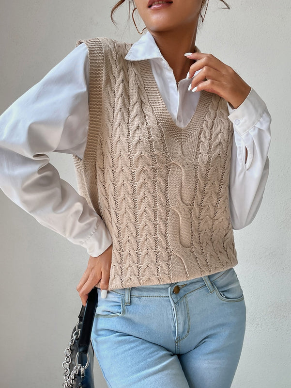 EZwear Chaleco de punto de cuello V tejido de cable