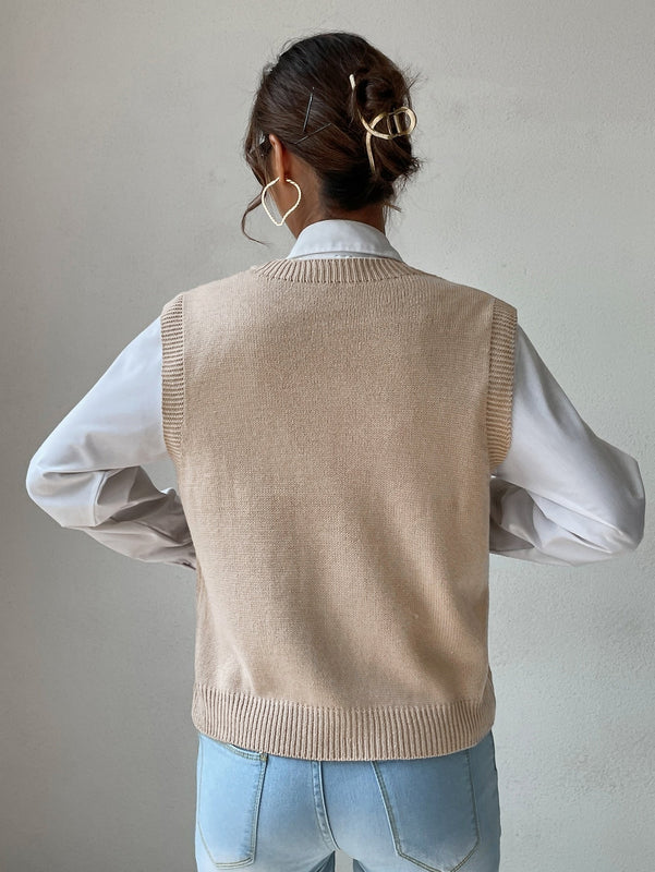 EZwear Chaleco de punto de cuello V tejido de cable