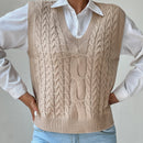 EZwear Chaleco de punto de cuello V tejido de cable