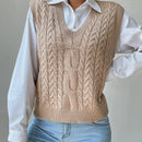 EZwear Chaleco de punto de cuello V tejido de cable