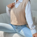 EZwear Chaleco de punto de cuello V tejido de cable