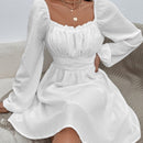 Frenchy Vestido ribete fruncido pecho con fruncido de manga farol con cordon trasero