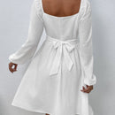 Frenchy Vestido ribete fruncido pecho con fruncido de manga farol con cordon trasero