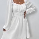 Frenchy Vestido ribete fruncido pecho con fruncido de manga farol con cordon trasero