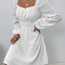 Frenchy Vestido ribete fruncido pecho con fruncido de manga farol con cordon trasero