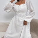Frenchy Vestido ribete fruncido pecho con fruncido de manga farol con cordon trasero