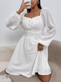 Frenchy Vestido ribete fruncido pecho con fruncido de manga farol con cordon trasero