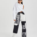 Jeans tipo boyfriend con estampado de paisley con estampado de retazo