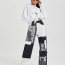 Jeans tipo boyfriend con estampado de paisley con estampado de retazo