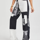 Jeans tipo boyfriend con estampado de paisley con estampado de retazo