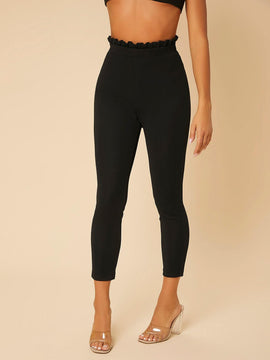 PETITE Pantalones ajustados de cintura con volante recortado