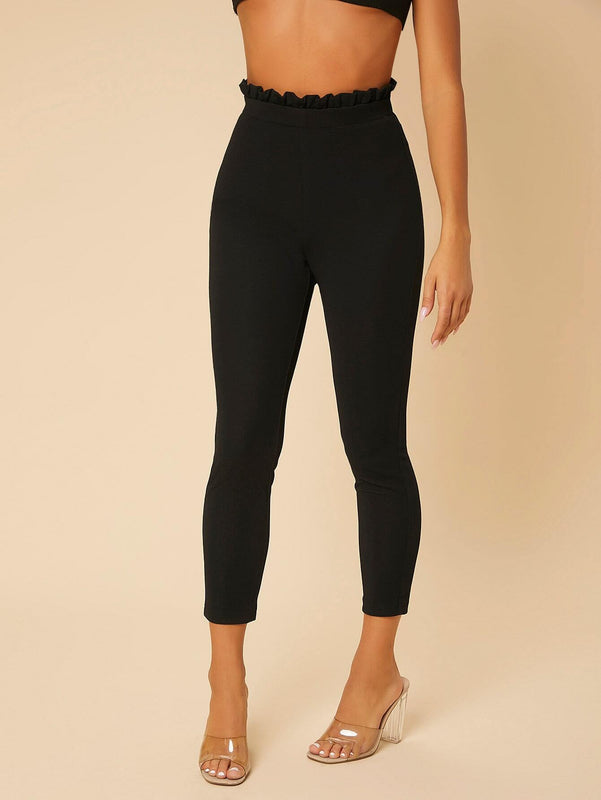 PETITE Pantalones ajustados de cintura con volante recortado