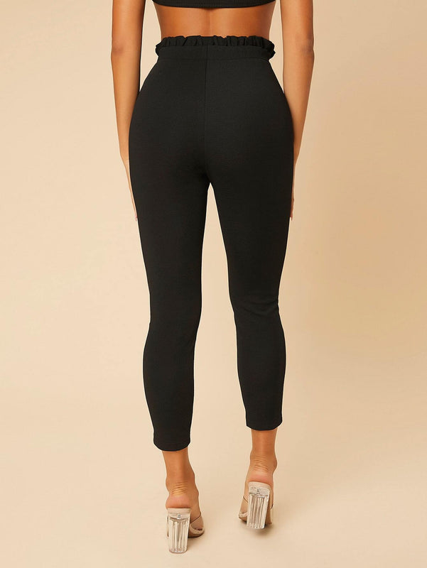 PETITE Pantalones ajustados de cintura con volante recortado