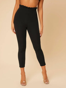 PETITE Pantalones ajustados de cintura con volante recortado
