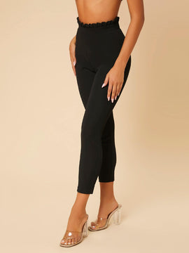 PETITE Pantalones ajustados de cintura con volante recortado