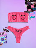 ROMWE Grunge Punk Set de lenceria con patron de corazon sin tira