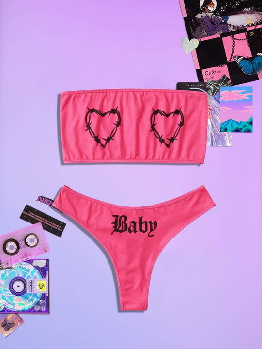 ROMWE Grunge Punk Set de lenceria con patron de corazon sin tira