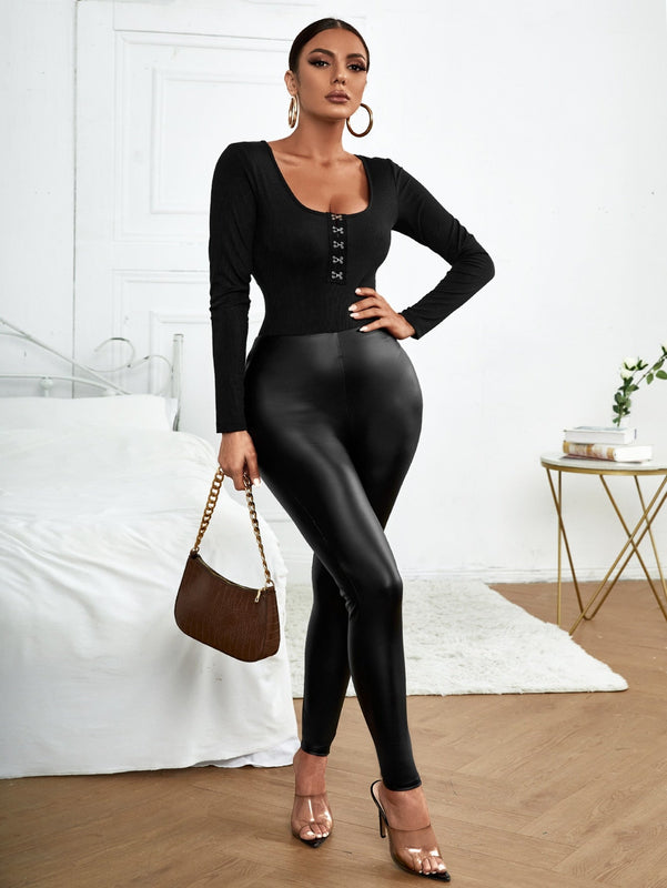 SXY Pantalones ajustados de talle alto PU