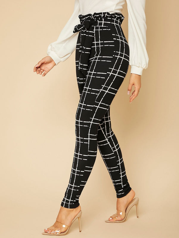 Tall Pantalones ajustados de cuadros de cintura con volante
