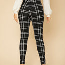 Tall Pantalones ajustados de cuadros de cintura con volante