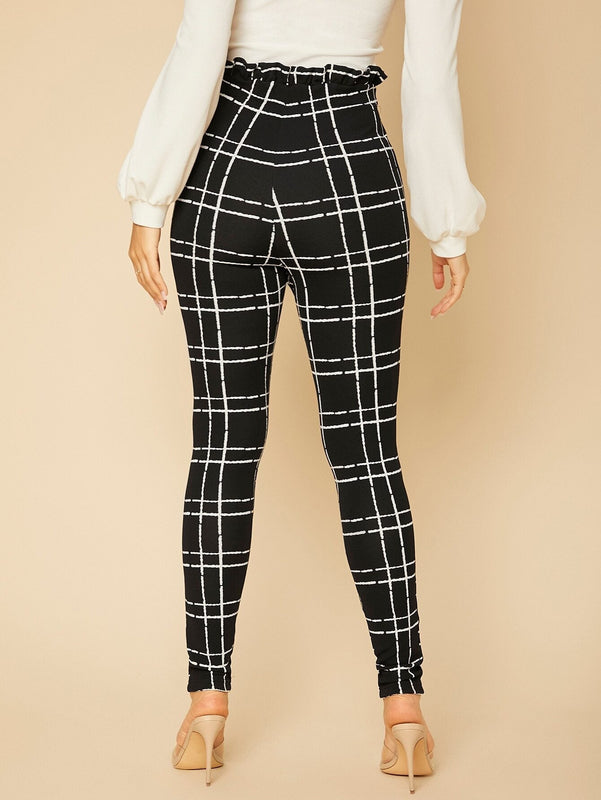 Tall Pantalones ajustados de cuadros de cintura con volante