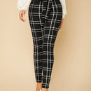 Tall Pantalones ajustados de cuadros de cintura con volante