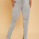 SXY Pantalones de cintura con cordon con bolsillo con solapa fruncido bajo con abertura