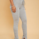 SXY Pantalones de cintura con cordon con bolsillo con solapa fruncido bajo con abertura