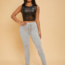 SXY Pantalones de cintura con cordon con bolsillo con solapa fruncido bajo con abertura