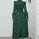 Mulvari Vestido con estampado floral ribete con fruncido de cuello alto de manga farol
