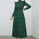 Mulvari Vestido con estampado floral ribete con fruncido de cuello alto de manga farol