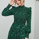 Mulvari Vestido con estampado floral ribete con fruncido de cuello alto de manga farol