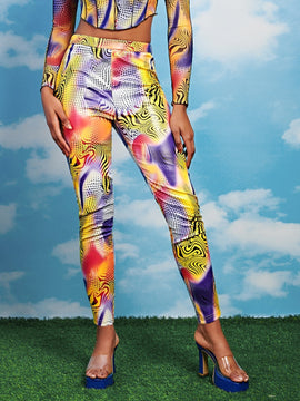 Neu Pantalones de rayas de cebra con con estampado de lunares PU
