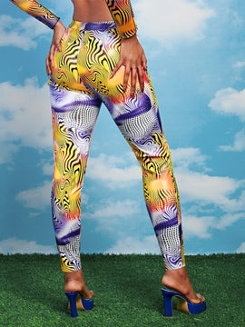 Neu Pantalones de rayas de cebra con con estampado de lunares PU