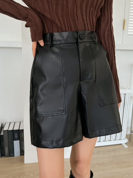 DAZY Shorts De Cintura Alta De Pu Con Piernas Anchas