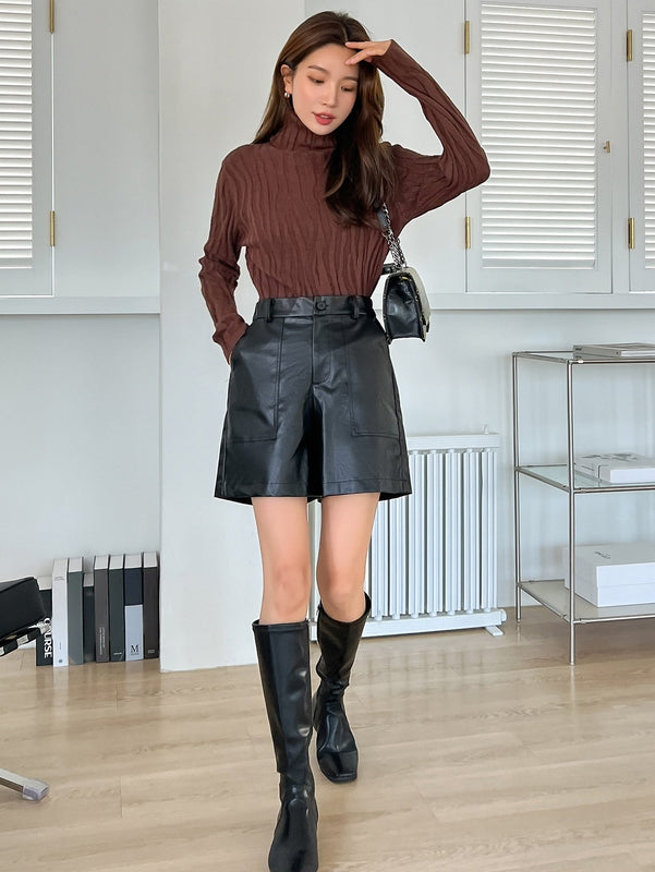 DAZY Shorts De Cintura Alta De Pu Con Piernas Anchas